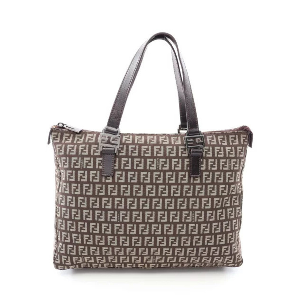 Fendi Zucchino Tote Bag Canvas Leather Brown Beige Cream